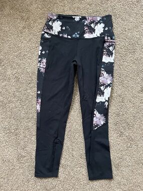 Skechers Black Leggings with Pink Floral Panels